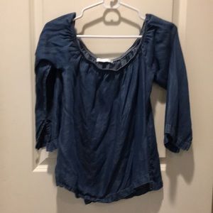 Glam womens chambray denim tunic top elastic neck, sleeve & side slits size S